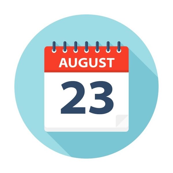 Calendar showing 23 August