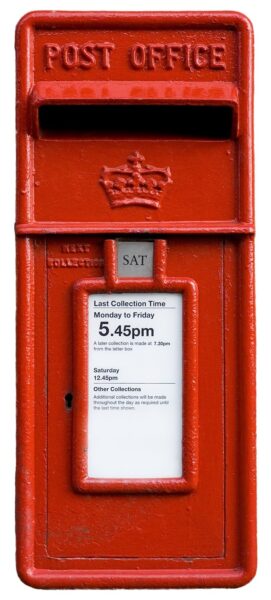 A photograph of a Royal Mail postbox