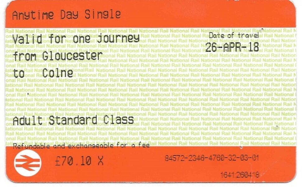 A photograph of a one-way train ticket
