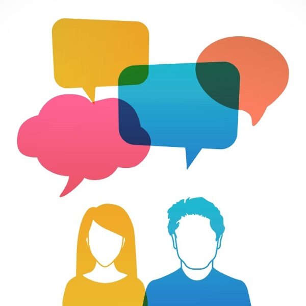 Illustration of two people talking