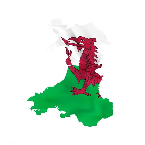 Map of Wales with Y Ddraig Goch