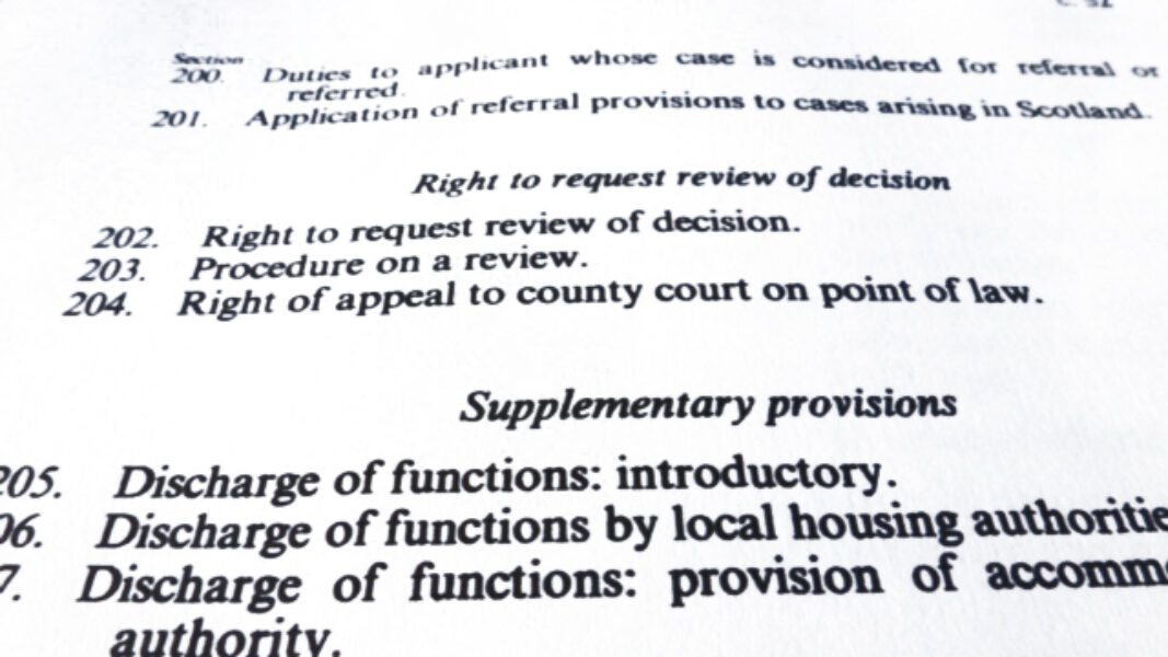 A photograph of sections 202 to 204 in the Housing Act 1996